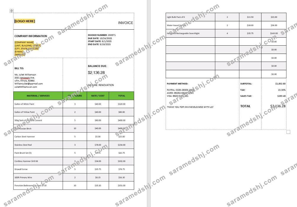 General Tax Calculation Invoice Template